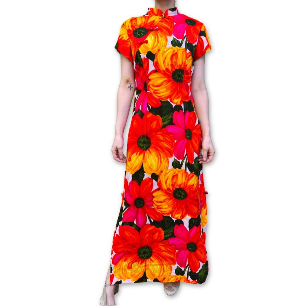 Vintage Sun Fashions of Hawaii Vintage Floral Maxi Dress Multicolor Cheongsam